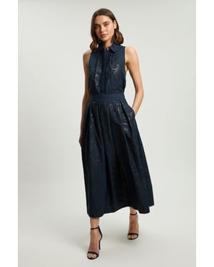 Linen Matte Sequin Midi Skirt