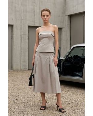 Strapless Blouse en Hoge Taille Midi Rok Set