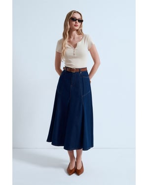 Hoge Taille Midi A-Lijn Denim Rok