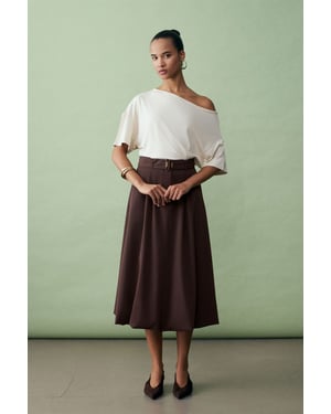 Hoge taille riem midi ballon rok