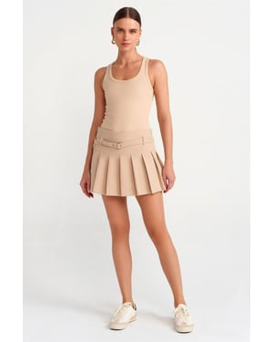Hoge Taille Plissé Mini Rok Met Riem
