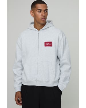 Oversized Boxy Official Embroidered Zip Thru Hoodie
