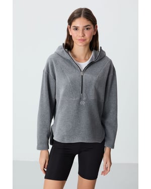 Överdimensionerad Plush Halvdragkedja Hoodie-tröja