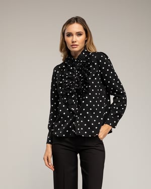 Blouse met stippen en ruches op de borst