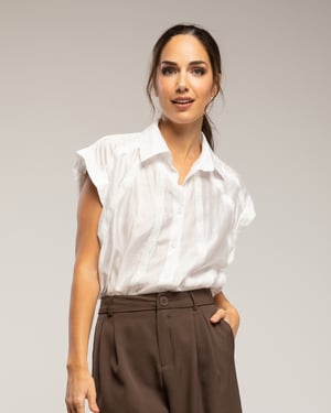 Blouse met korte mouwen en geborduurde bies