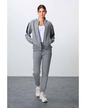Överdimensionerad huva zip sweatshirt och byxset
