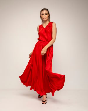 Lange uitlopende rok met elastische taille