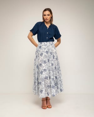 Lange uitlopende bloemenprint rok met elastische taille