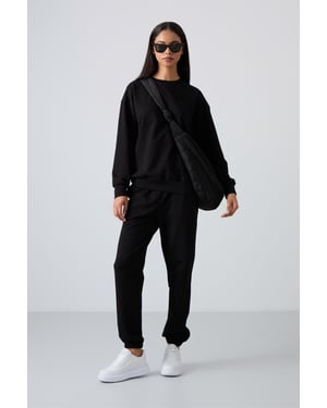 Överdimensionerad Sweatshirt och Byxor med Elastisk Midja Set