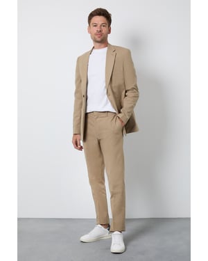 Dark Beige Linen Slim Fit Suit Trousers