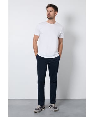 Navy Pleat Front Straight Fit Chino Trousers
