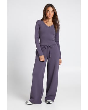 Button Detail Long Sleeve Top And Straight Leg Jogger Tracksuit
