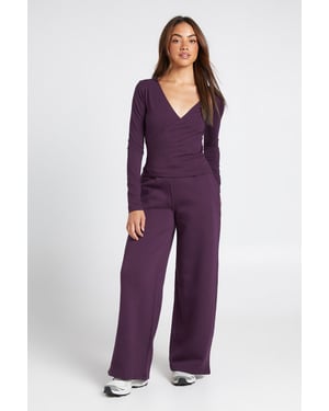 Wrap Front Long Sleeve Top And Straight Leg Jogger Tracksuit