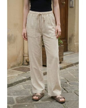 Vrouwen wijde linnenmix broek