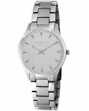 Johan eric: helsingør, men's, silver dial watch w triangular hr-markers, brushed & polished solid stainless steel bracelet