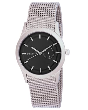 Johan eric: agersø, men's, black dial w date sub-dial watch, stainless steel mesh bracelet
