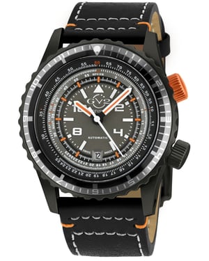 GV2 Contasecondi Men's Grey/Orange Dial Black Calfskin Leather Watch