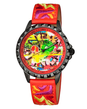 Rebel Womens Dumbo Coral Dial Leather Watch