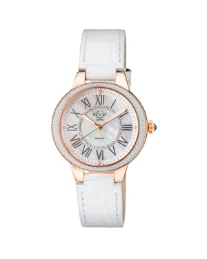 GV2 Astor II Womens MOP Dial Swiss Diamond White Leather Watch