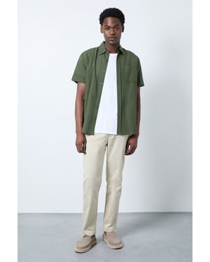 Stone Cotton Linen Slim Fit Trousers