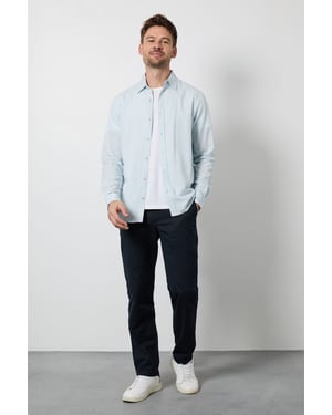 Navy Cotton Linen Slim Fit Trousers