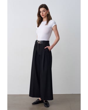 Hoge Taille Wijde Pantalon met Plissé