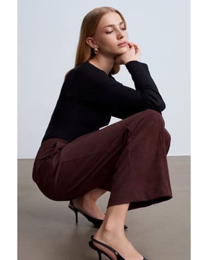 Hoge Taille Wijde Pijpen Nepleer Broek