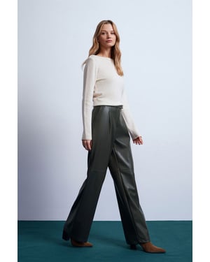 High-Waist Wide-Leg Faux Leather Trousers