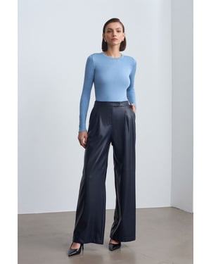 Hoge Taille Brede Pijpen Neplederen Broek