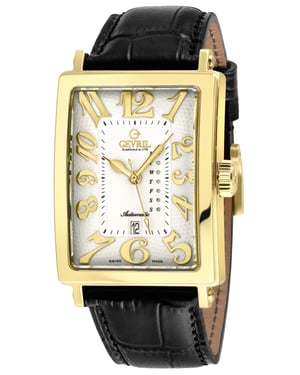 Gevril Men's Avenue of America's IPYG Case, Silver/Gold Dial, Genuine Italian Handmade Leather Strap