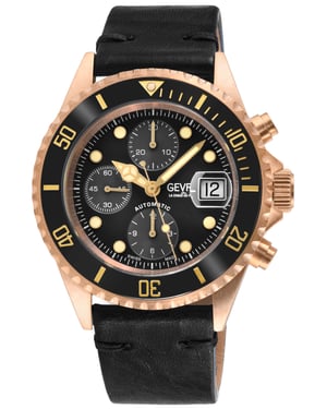 Gevril Mens Wall Street Swiss Automatic ETA 7750 Ceramic Bezel, Genuine Handmade Italian Leather Watch