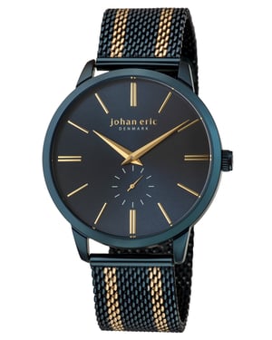 Johan eric: kolding, stainless steel blue watch with stainless steel mesh strap