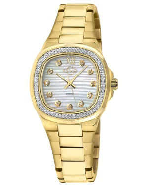 GV2 Potente Lady White MOP dial, 316L Stainless Steel IPYG Diamond  Swiss Quartz  Watch