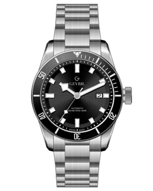 Gevril Men's Yorkville Swiss Automatic Sellita SW200 Black Dial Stainless Steel Watch
