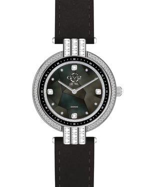 GV2 Matera Womens Swiss Quartz Black Mother Of Pearl Dial Black Suede Bracelet Diamond Watch