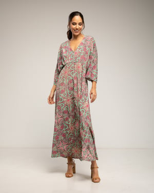 Maxi-jurk met print, V-hals en elastische taille