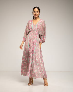 Maxi-jurk met print, V-hals en elastische taille