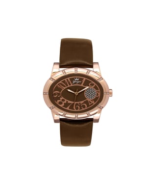 Yonger and Bresson: Brown Leather Band with Rose Gold Bezel and Numerals Watch