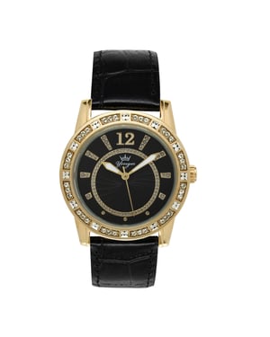 Yonger and Bresson Black Dial Black Band Watch With Gold Case