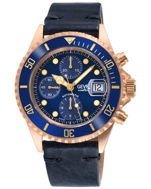 Gevril Mens Wall Street Swiss Automatic ETA 7750 Ceramic Bezel, Genuine Handmade Italian Leather Watch