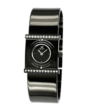 Yonger and Bresson Black Dial Black Leather Watch with Diamonds