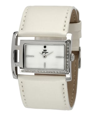 Yonger and Bresson: White Leather Watch with Silver Bezel