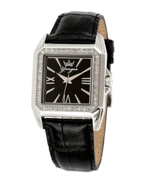 Yonger and Bresson Black Dial Black Leather Watch