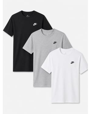 3 Pack Nike Mens Club Futura Embroidery T Shirt in Black / White / Grey