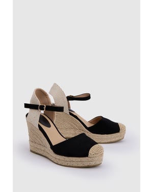 Elaina Textile Closed Toe Strap Wedges