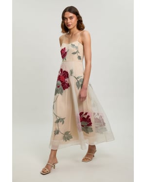 Floral Embroidered Organza Bandeau Dress