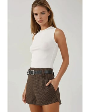 Hoge Taille Geruite Shorts