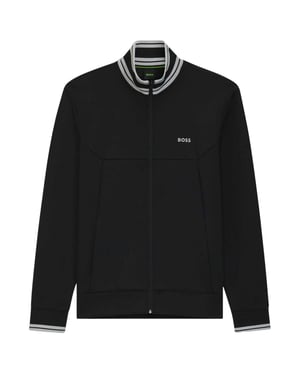 Boss Heren Track Jacket met geborduurd logo en lange mouwen (Zwart)