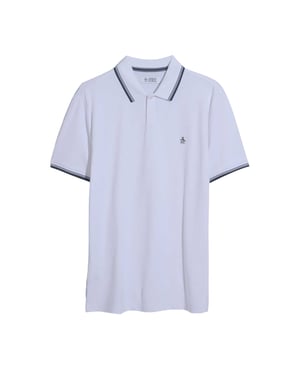 Original Penguin Heren Gestreept Normaal Poloshirt Met Korte Mouwen (Helder wit)