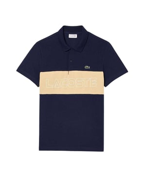Lacoste Heren Colour Block Pique Stretch Poloshirt (Marine/Beige)